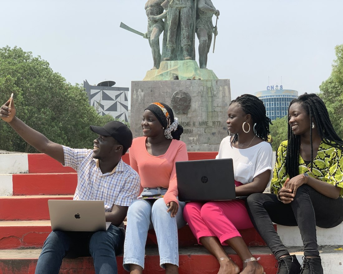 Group of university students working together